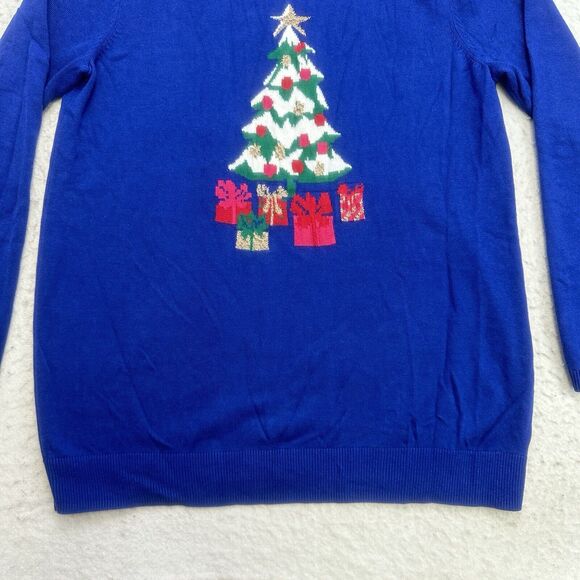 Kim Rogers Christmas Sweater Womens Small S Blue Long Sleeve Pullover Holiday - Picture 4 of 12